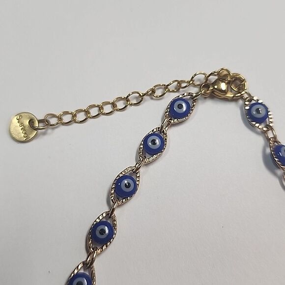 Gold Tone Blue Evil Eye Necklace - Picture 3 of 3